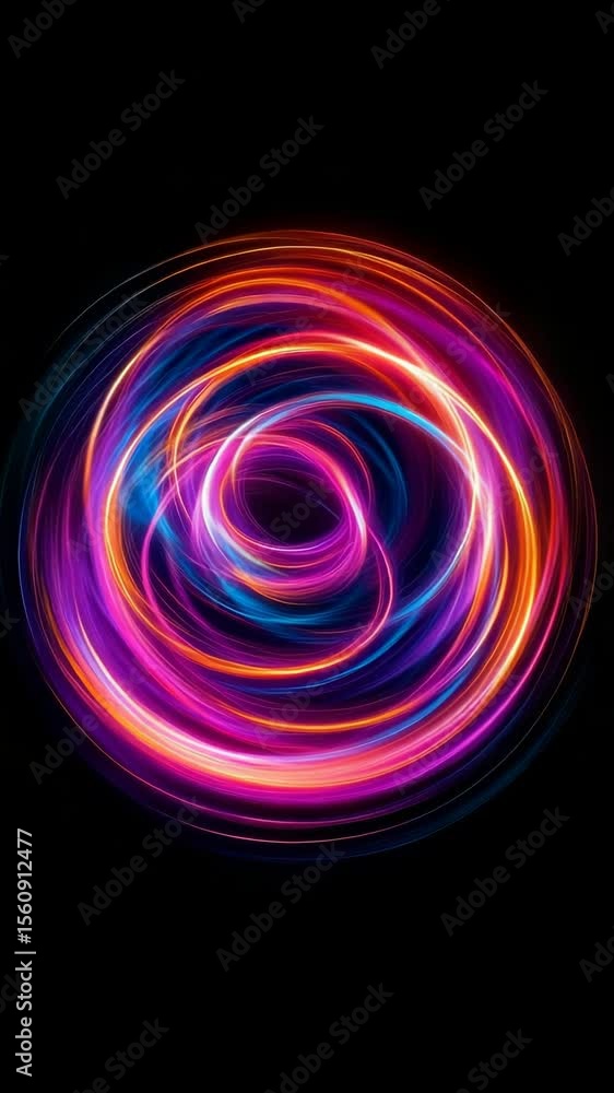 Poster Vibrant neon light swirls create a mesmerizing pattern on a dark background