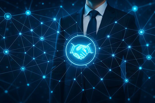 Business handshake connection technology partnership agreement concept