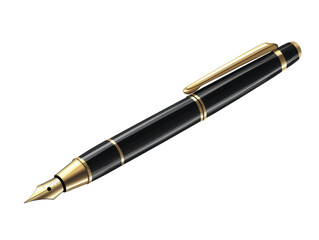 Elegant Black and Gold Fountain Pen Isolated on a White Background PNG