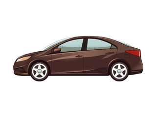 Obraz premium Modern Brown Four-Door Sedan Car Side View Isolated on White Background PNG