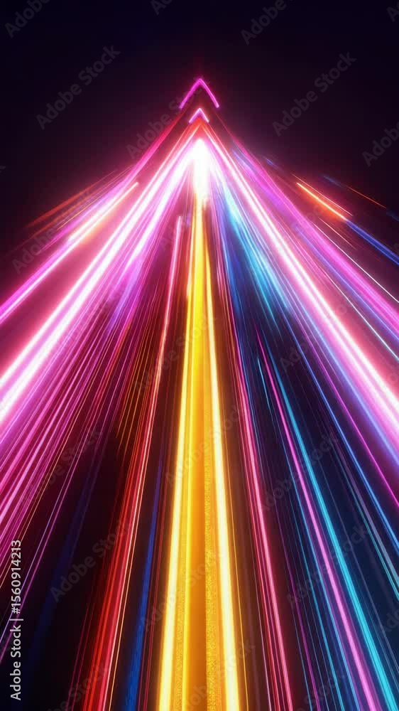 Aufkleber Colorful neon light trails converging in dynamic abstract pattern