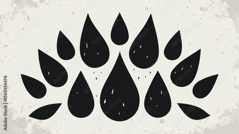 Poster abstract artistic illustration featuring black raindrop design with transparency suitable for variou