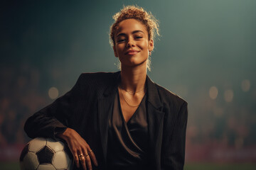 Soccer star smiling during autograph session in stadium

