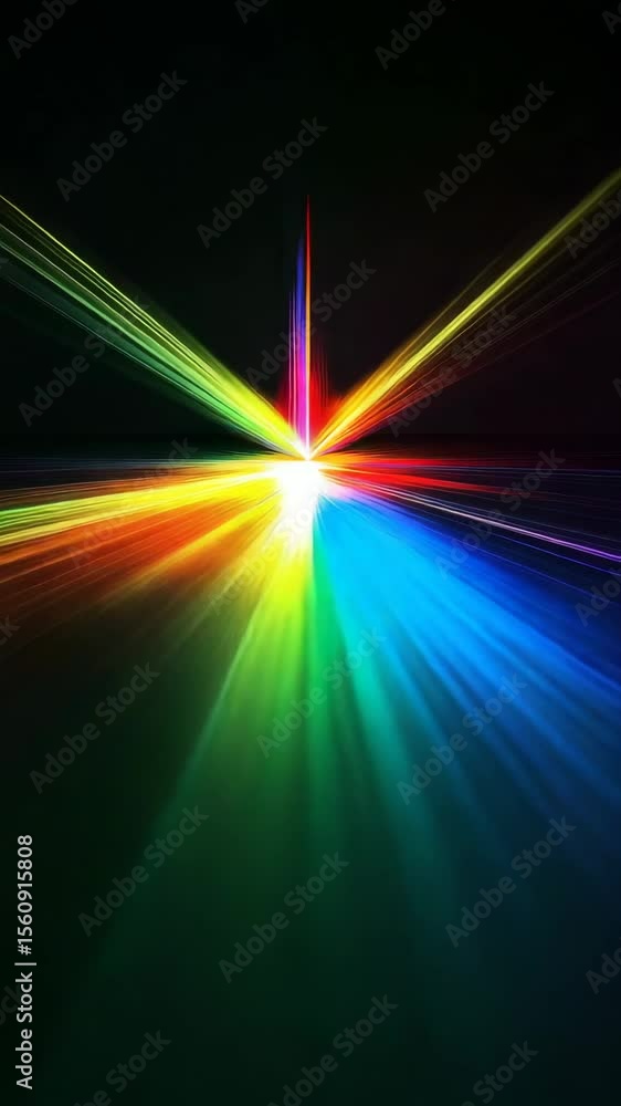 Poster radiant spectrum of colorful light beams in dark abstract composition