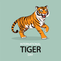 Tiger International Day Animals, vector art illustration.