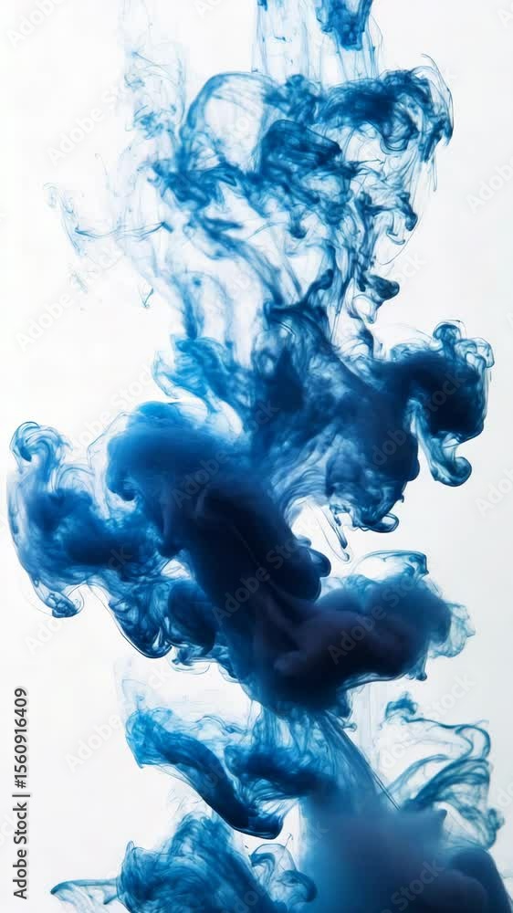 Poster Blue ink swirling in clear water with abstract shapes and intricate patterns
