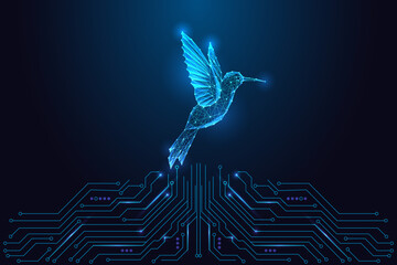 Digital Freedom Concept with Futuristic Hummingbird and Circuit Board Vector Illustration