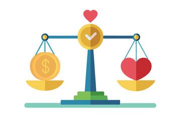 Balance scale with heart and money