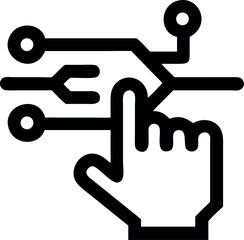 Digital technology representation showing a hand interacting with circuit-like structures illustrated in black and white style Generative AI