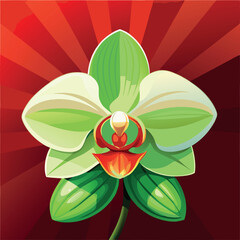 Vibrant orchid flower with green petals and striking red background in a visually appealing design for floral enthusiasts Generative AI