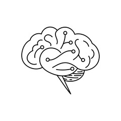 Simple vector brain with connected digital circuits. Minimalistic design for AI and tech themes. Clean modern line art.