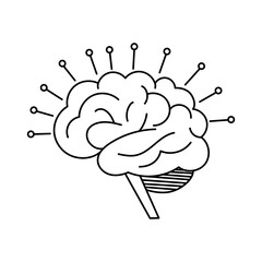 Creative outline vector of a brain with many neural pins. Symbol of artificial intelligence and computing. Clean style.