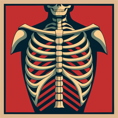 Skeleton anatomy illustration showcasing rib cage and spine structure in a distinct vintage style Generative AI