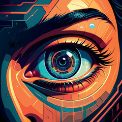 Vibrant digital eye design capturing futuristic technology with intricate patterns and bold colors Generative AI