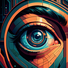 Intricate close-up of a robotic eye showcasing futuristic technology and vibrant colors in a cybernetic setting Generative AI