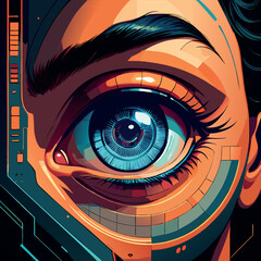 Digital eye showcasing intricate patterns and vibrant colors with a futuristic and technological theme Generative AI