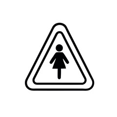 Warning sign featuring female figure inside triangle shape