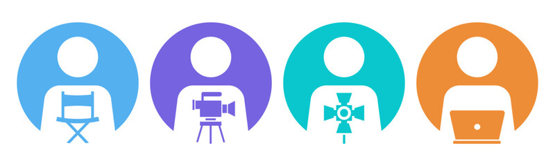 Director, Cameraman, Gaffer, Editor icon set illustration vector. Inside Circle