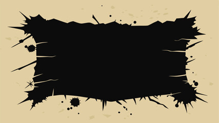 Fototapeta premium Abstract black border with sharp edges and splatter elements on transparent background