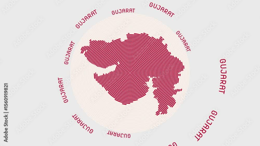 Poster gujarat shape with dynamic circles visual effect. animation of gujarat logo appearing from rotating 