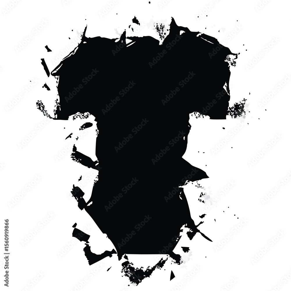 Poster abstract black shape with shattered edges on a transparent background