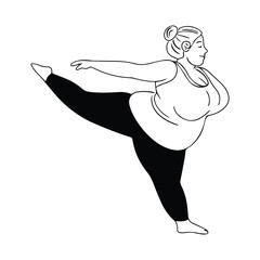 Focused Yoga Warrior Pose Woman Silhouette Vector Illustration