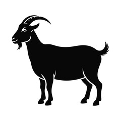 Fototapeta premium Black silhouette of a standing goat with horns isolated on white background silhouette
