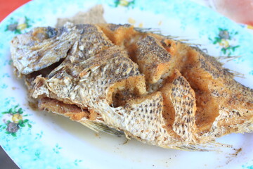 Crispy Deep-Fried Whole Fish on a Plate