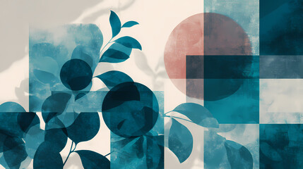 symbolic pattern for textile series | refracted continuity | metaphysical detachment | soft clay with faded teal | evaporated balance | layered botanical echoes | offset misalignment | layered paper
