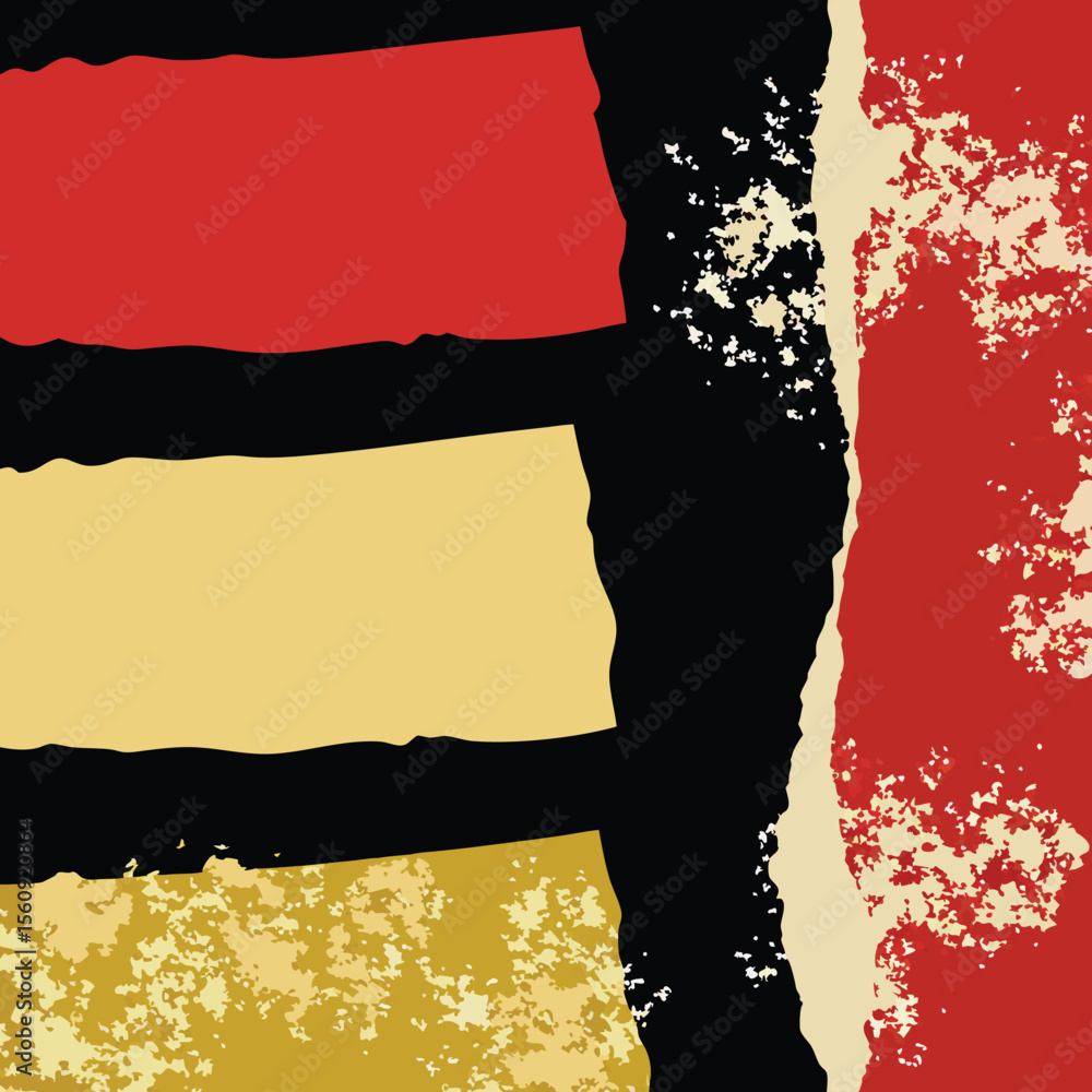 Poster abstract composition of color blocks in red yellow and black designed creatively.