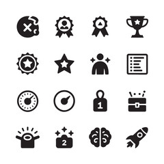 Achievement and Gamification Icon Set Badges, Trophies, Rankings, Rewards, Stars
