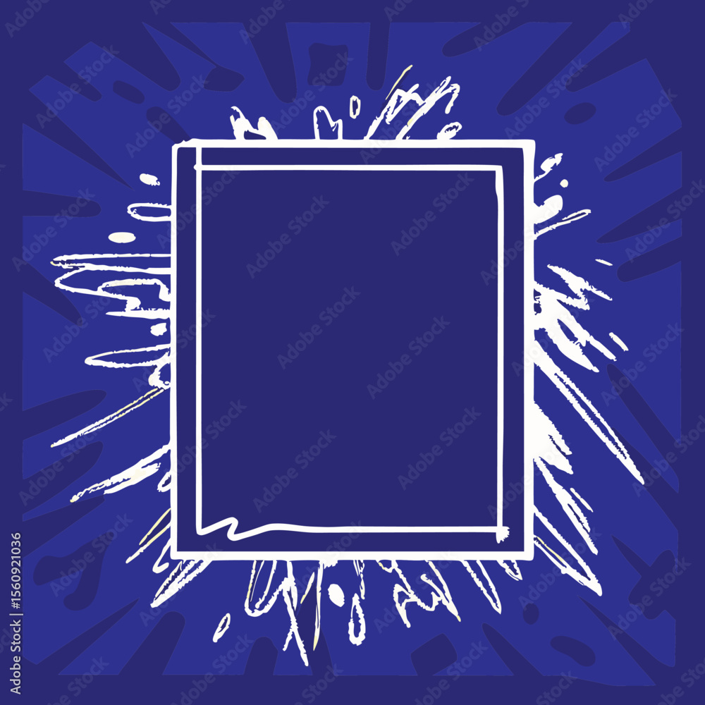 Aufkleber abstract composition with square frame and expressive brushstrokes in a blue design