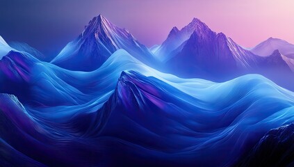Vibrant, abstract mountain range bathed in blue-purple light