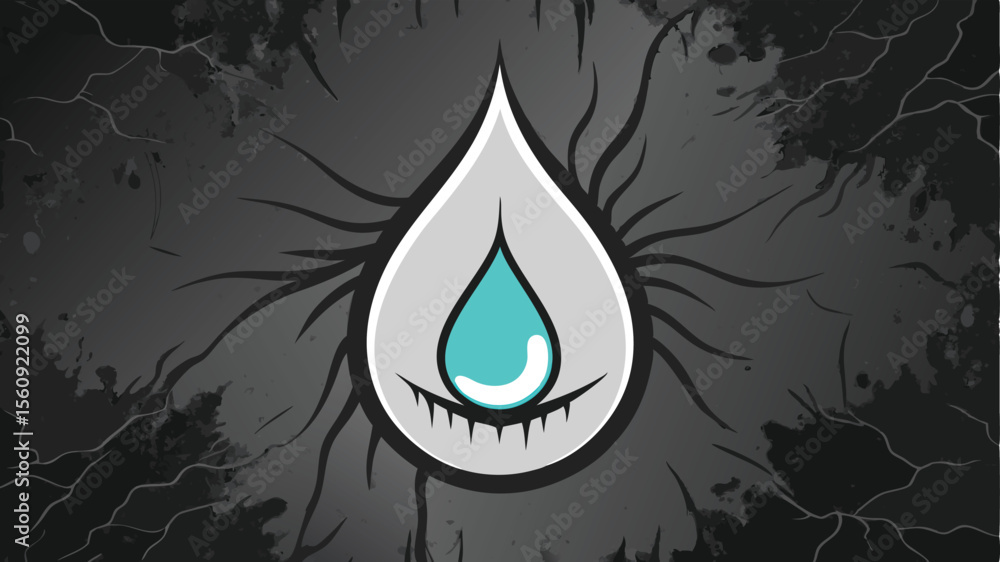 Poster abstract eye design with a teardrop element on a transparent background