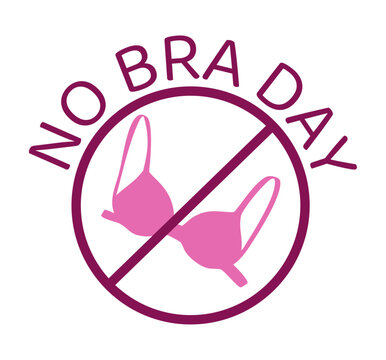 Flat pink &ldquo;No Bra Day&rdquo; symbol with crossed bra inside a circle, awareness icon on transparent background for events or campaigns.


