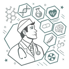 Doctor healthcare line art medical science illustration