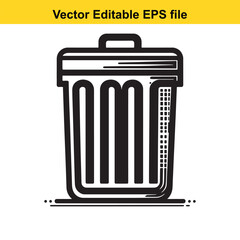 Stylized Black and White Illustration of a Trash Can with Lid and Handle Emphasizing Graphic Design and Clean Lines for Waste Management or Environmental Themes