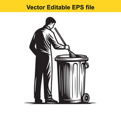 Stylized Black and White Illustration of a Trash Can with Lid and Handle Emphasizing Graphic Design and Clean Lines for Waste Management or Environmental Themes