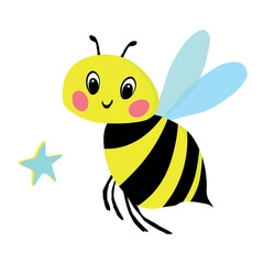 Cartoon bee mascot. Little bee flying. Wasp collection. Vector bumblebee characters. Insect icon. Design template for invitation, card. Doodle style.