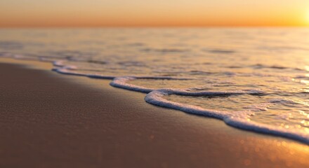 Golden Hour Beach Sunset Serene Waves on Sandy Shore