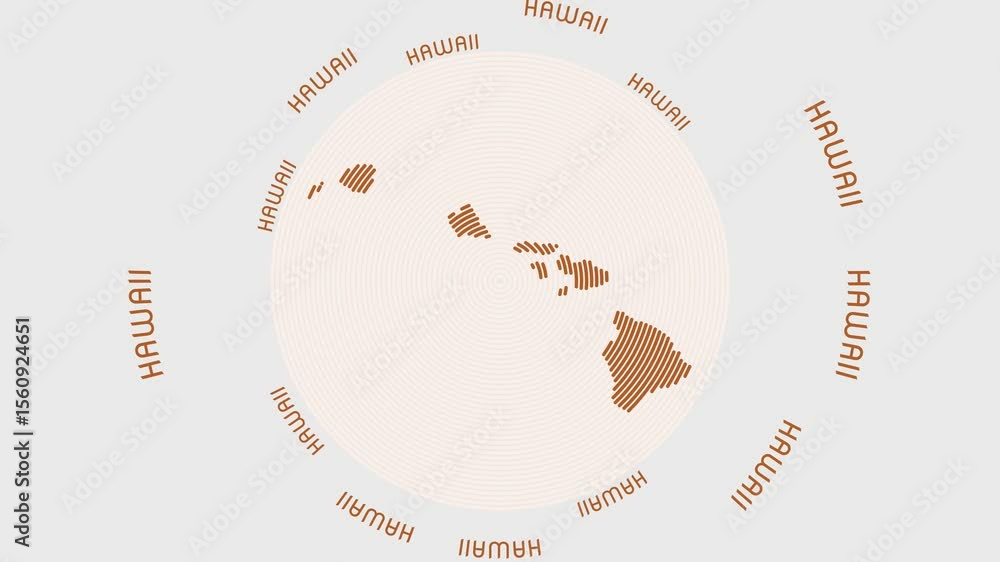 Poster hawaii shape with dynamic circles visual effect. animation of hawaii logo appearing from rotating ri