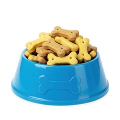 Dog treats in blue bowl pet food bone shaped biscuits animal care