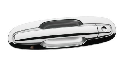 A gleaming chrome door handle, presented against a dark backdrop, ready for use in any car design.
