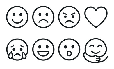 Emotion icon set. expressive faces silhouette. happy, sad, angry, love vector icons.