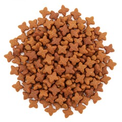 Pile of tasty star shaped pet food kibble for cats and dogs treats