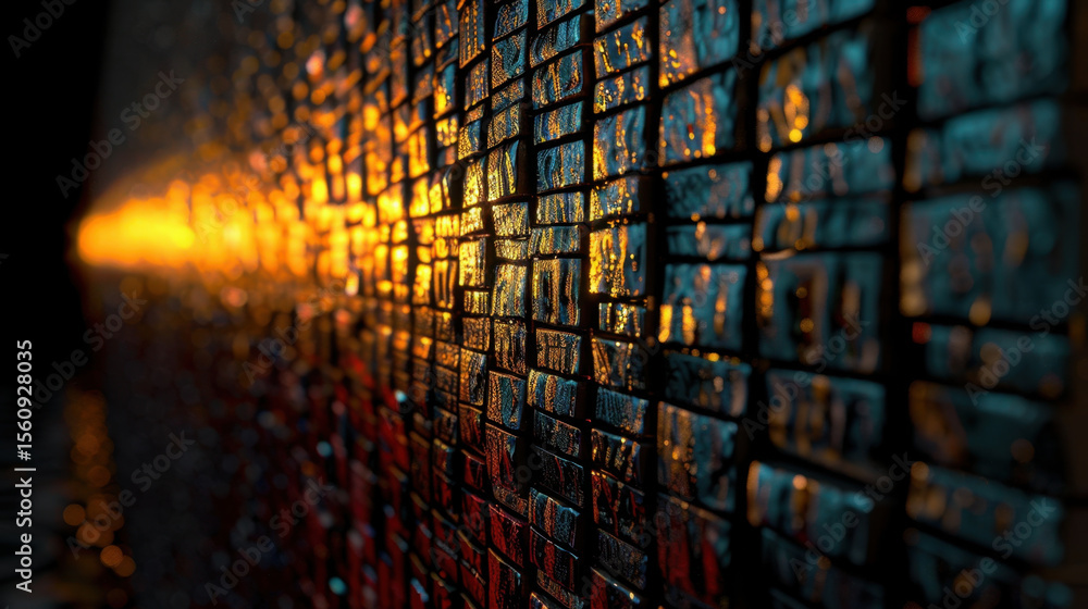 Aufkleber vibrant abstract wall with textured tiles reflecting light, creating mesmerizing pattern of colors a