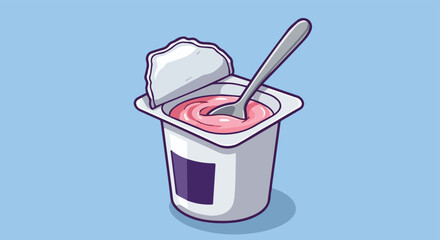 Pink Yogurt Cup with Spoon Illustration