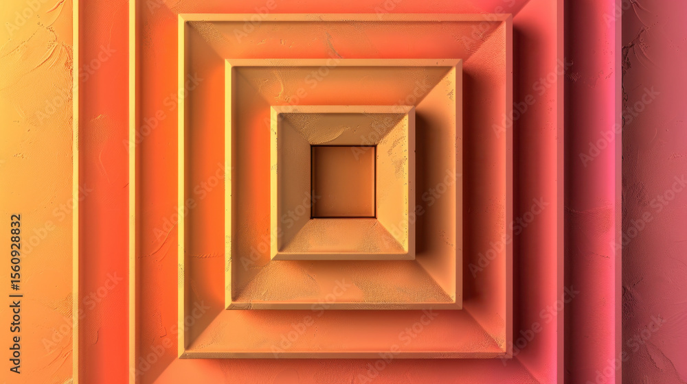 Poster clean square pattern with layered frames in soft gradient colors of orange and pink creates visually