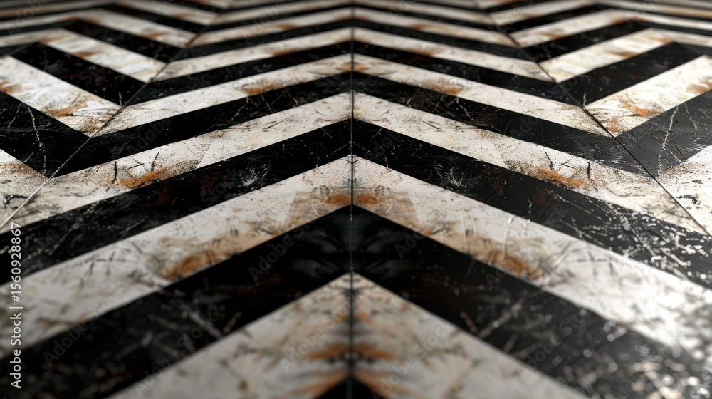 Poster elegant zigzag pattern on textured surface, showcasing contrasting black and white colors with rusti