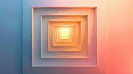 Mesmerizing geometric pattern featuring concentric squares in soft pastel colors, creating sense of depth and tranquility